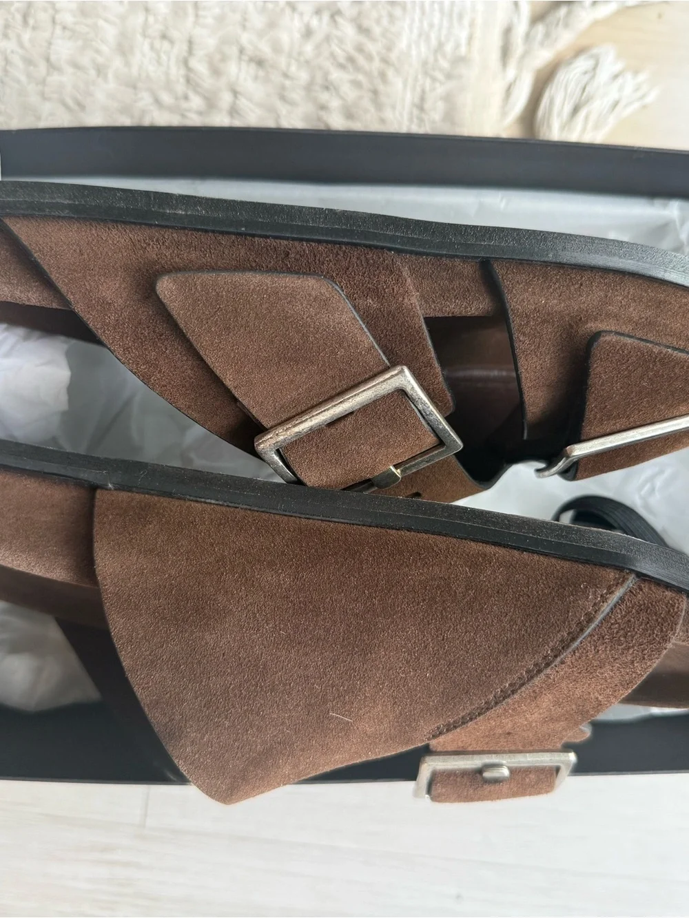 ALOHAS Brown Suede Adjustable Buckle Slide Sandals